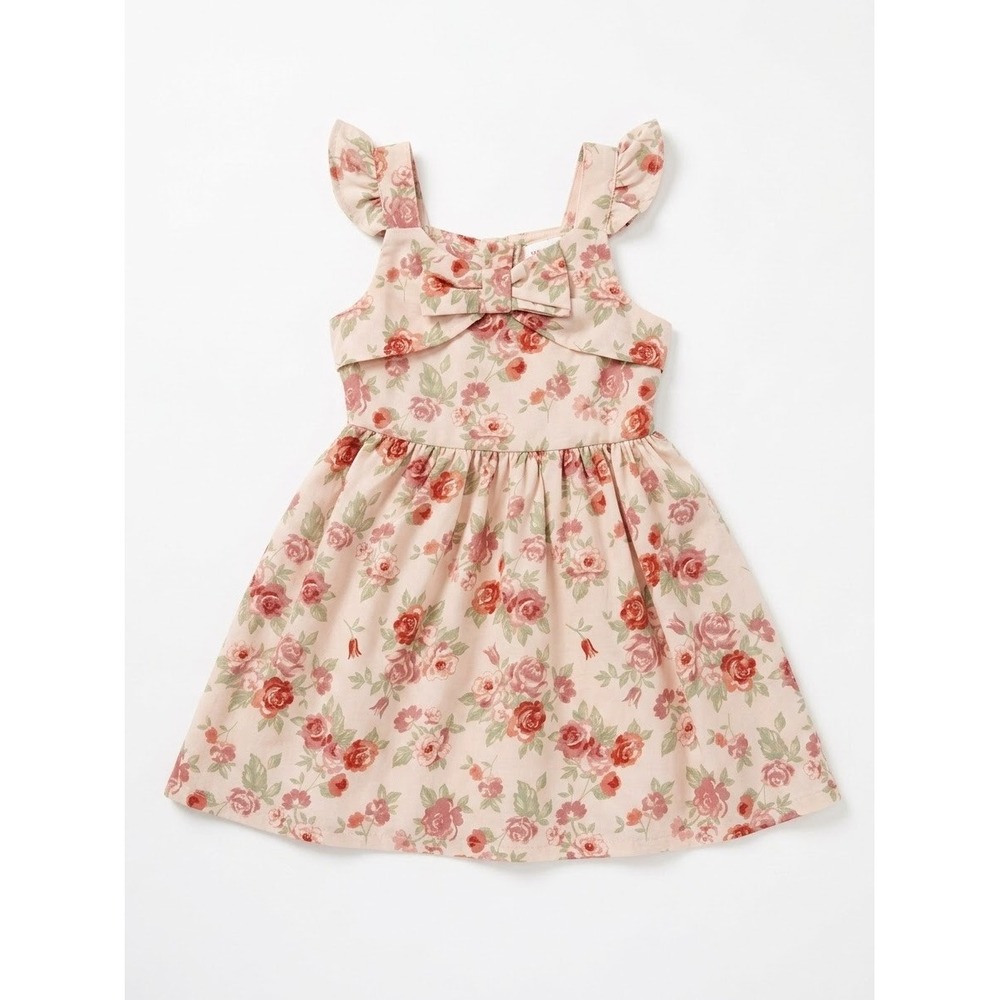 Little Lass Toddler Girls Dress 2T Floral Flutter Sleeve Bow Back Button